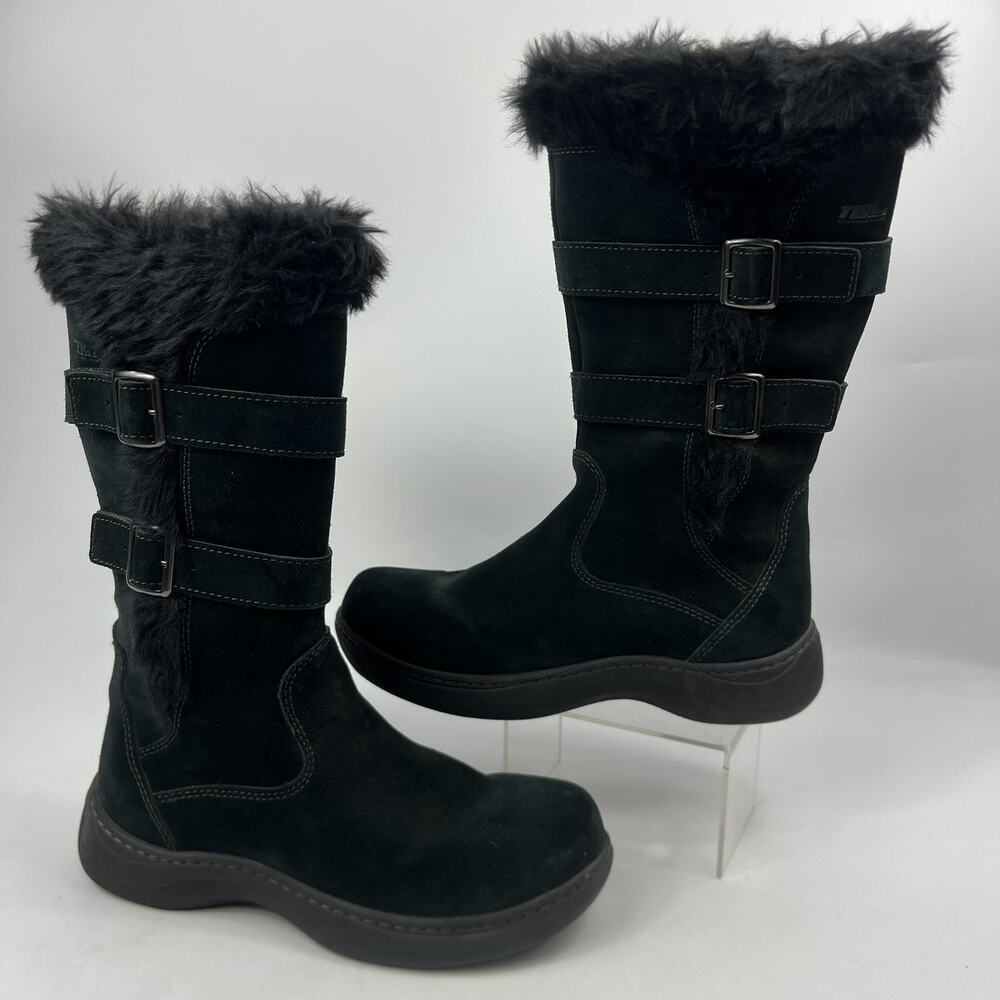 L.L.Bean Womens Winter Snow Boots Size 7.5 Black Suede Faux Fur PrimaLoft Zip